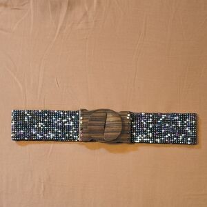 Glass Beaded Belt with Wooden Buckle